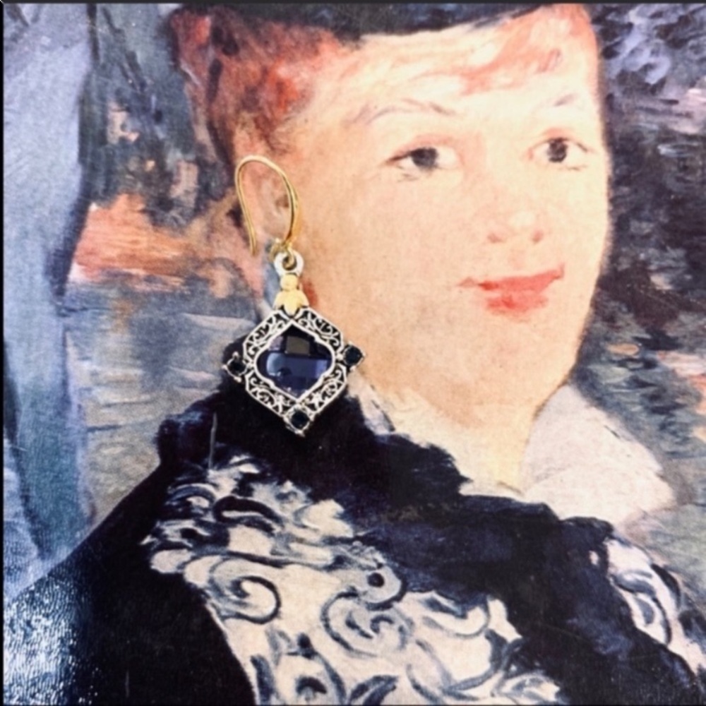 Filigree SILVER GOLD VINTAGE STYLE SAPPHIRE EARRINGS Vintage Style - Picture 4 of 10
